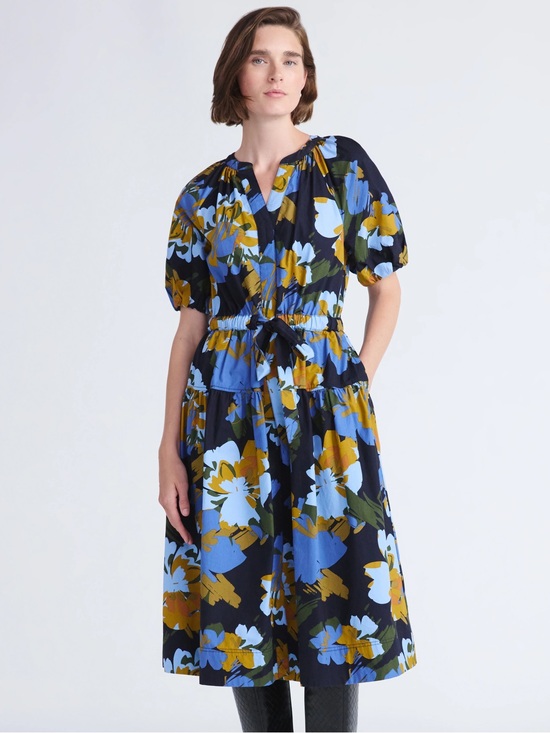 Free Assembly Dresses & Skirts - Free Assembly flora midi dress cotton short puff sleeve pockets adjustable tie